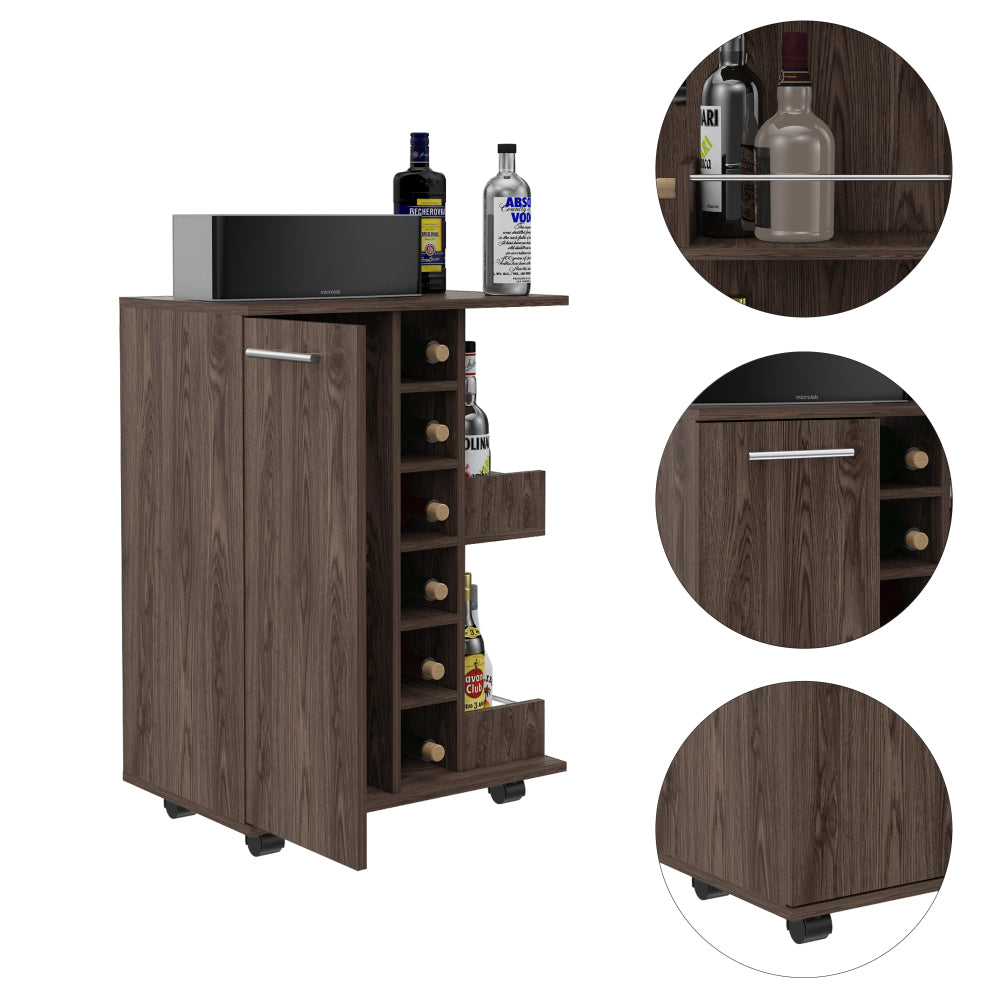 Light Gray Oak Bar Cart with Wine Storage & Cabinet - TimberFlare