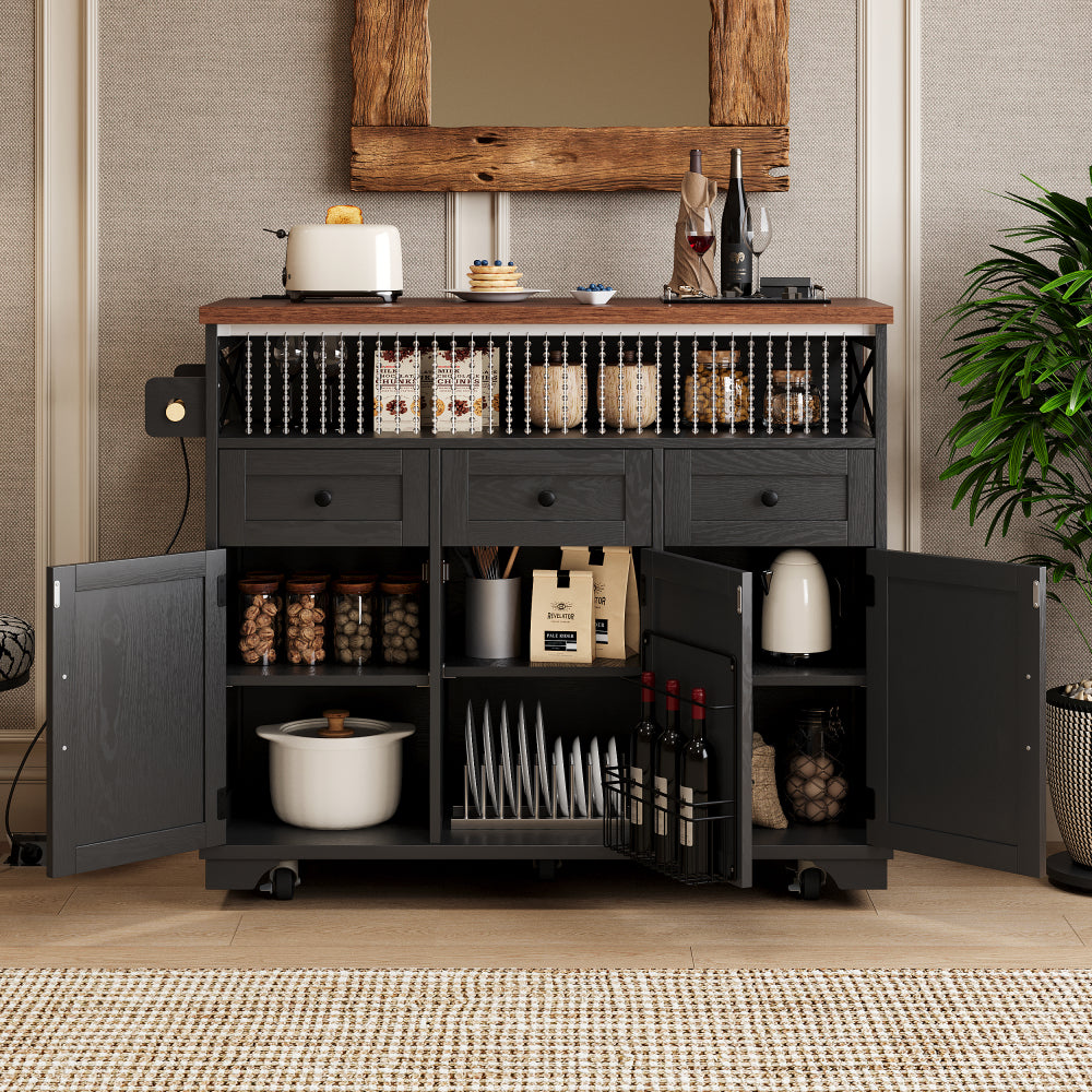 46.5 Rolling Kitchen Island with Drop Leaf & Charging - TimberFlare