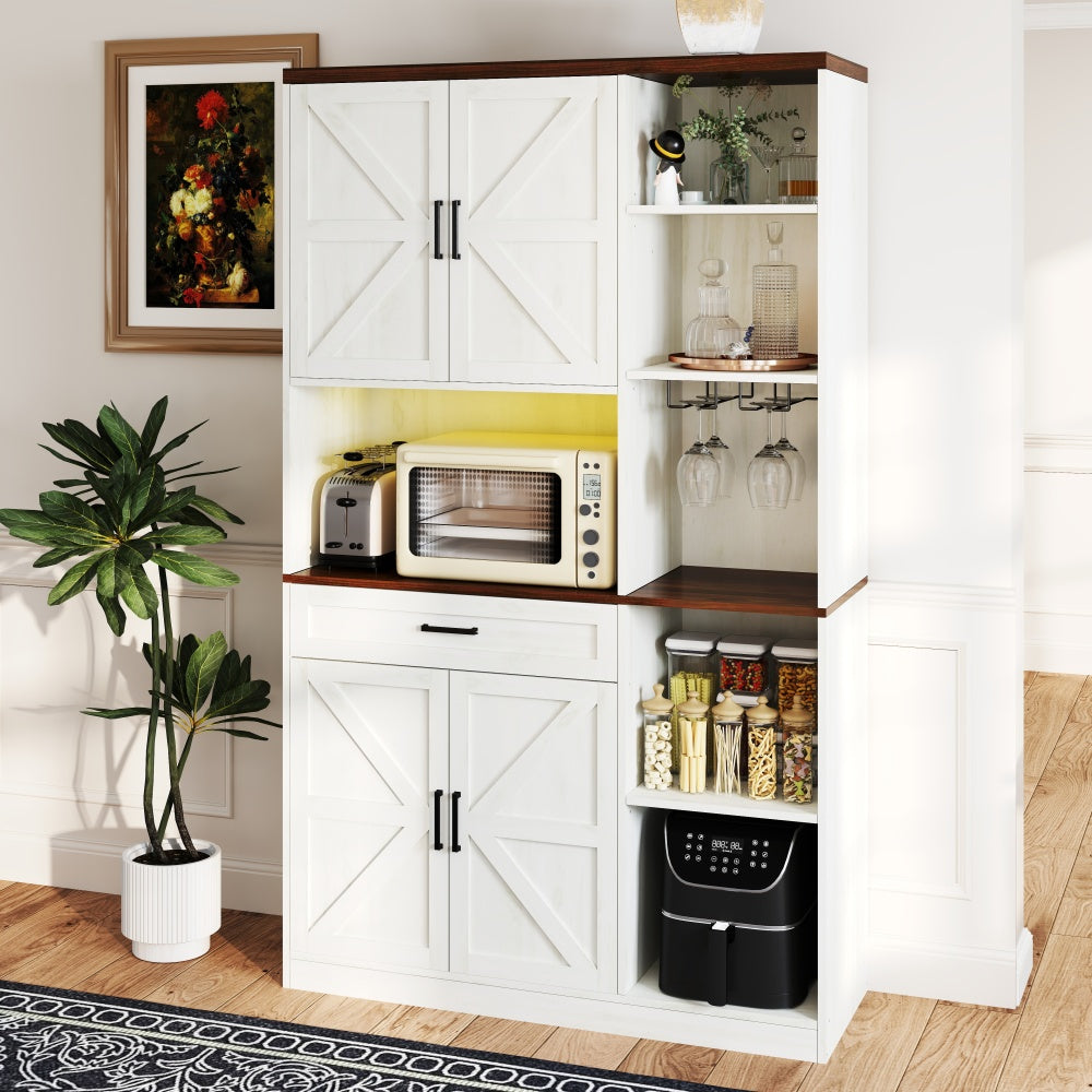 Farmhouse Pantry Hutch with Power Station & RGB Lighting - TimberFlare