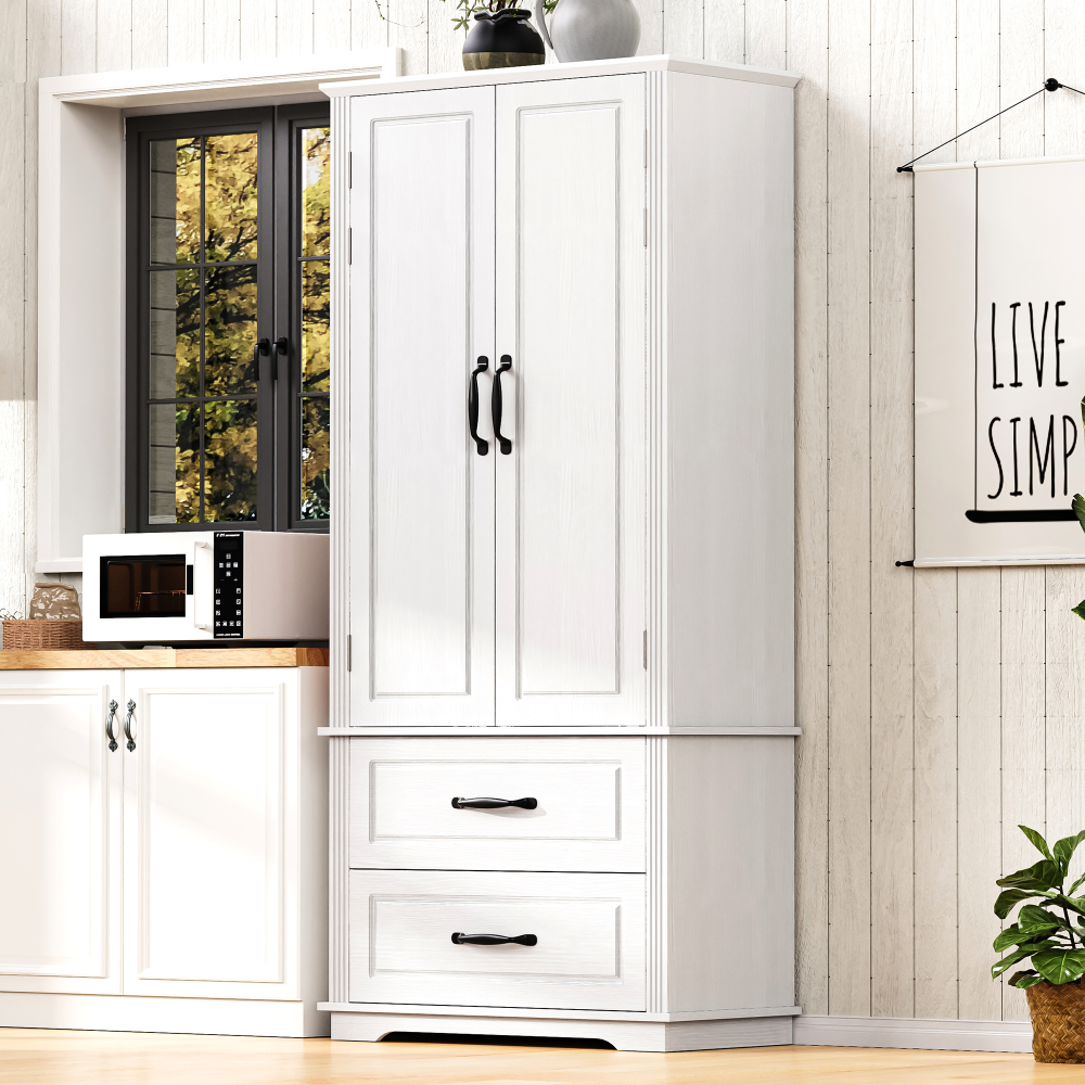Walnut Pantry Cabinet with Pull-Out Shelves & Door Racks - TimberFlare