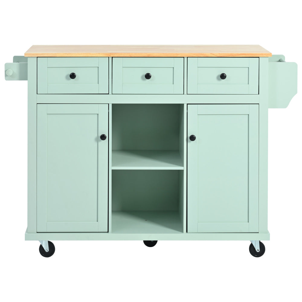 53.1″ Rolling Kitchen Island with Rubberwood Drop-Leaf Countertop - TimberFlare