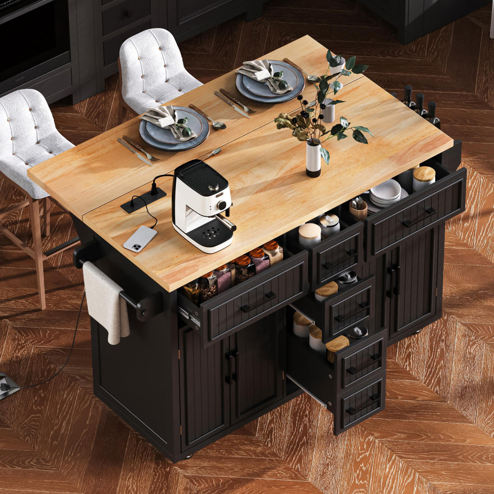 56.5" Rolling Kitchen Island with Charging - TimberFlare