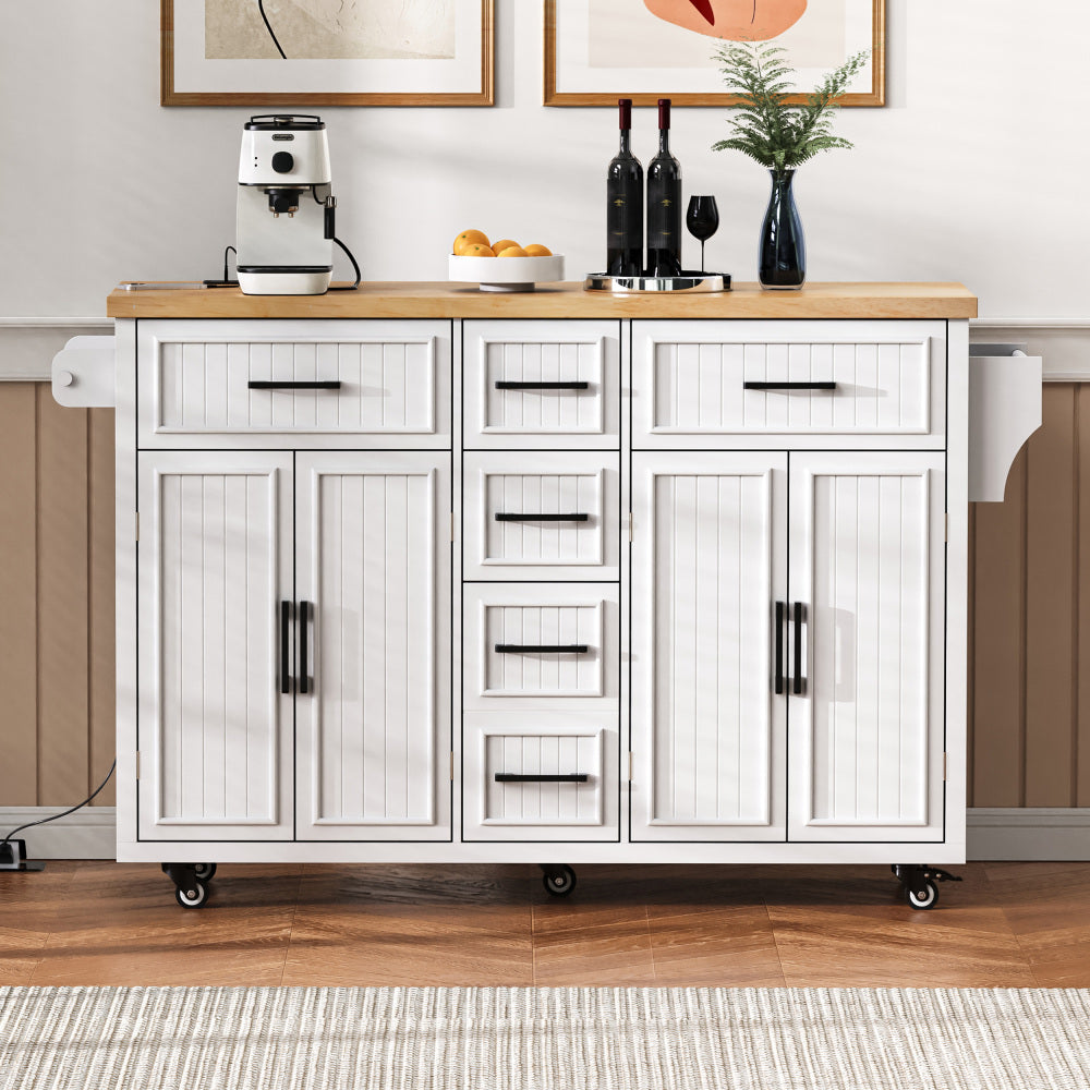 56.5" Rolling Kitchen Island with Charging - TimberFlare