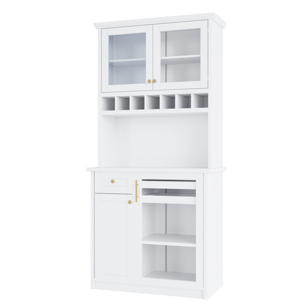 74.8inch Freestanding Farmhouse Pantry & Wine Hutch - TimberFlare