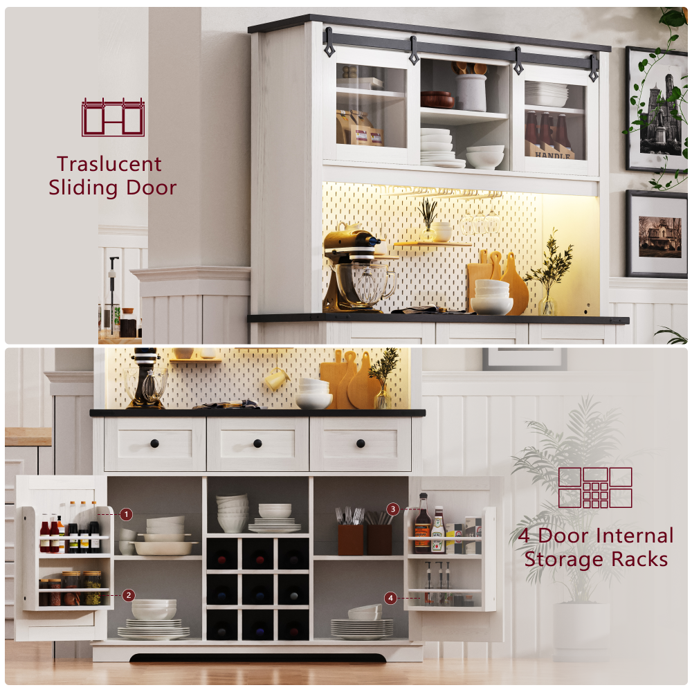 White Oak Smart Farmhouse Hutch with Power Station & Pegboard - TimberFlare
