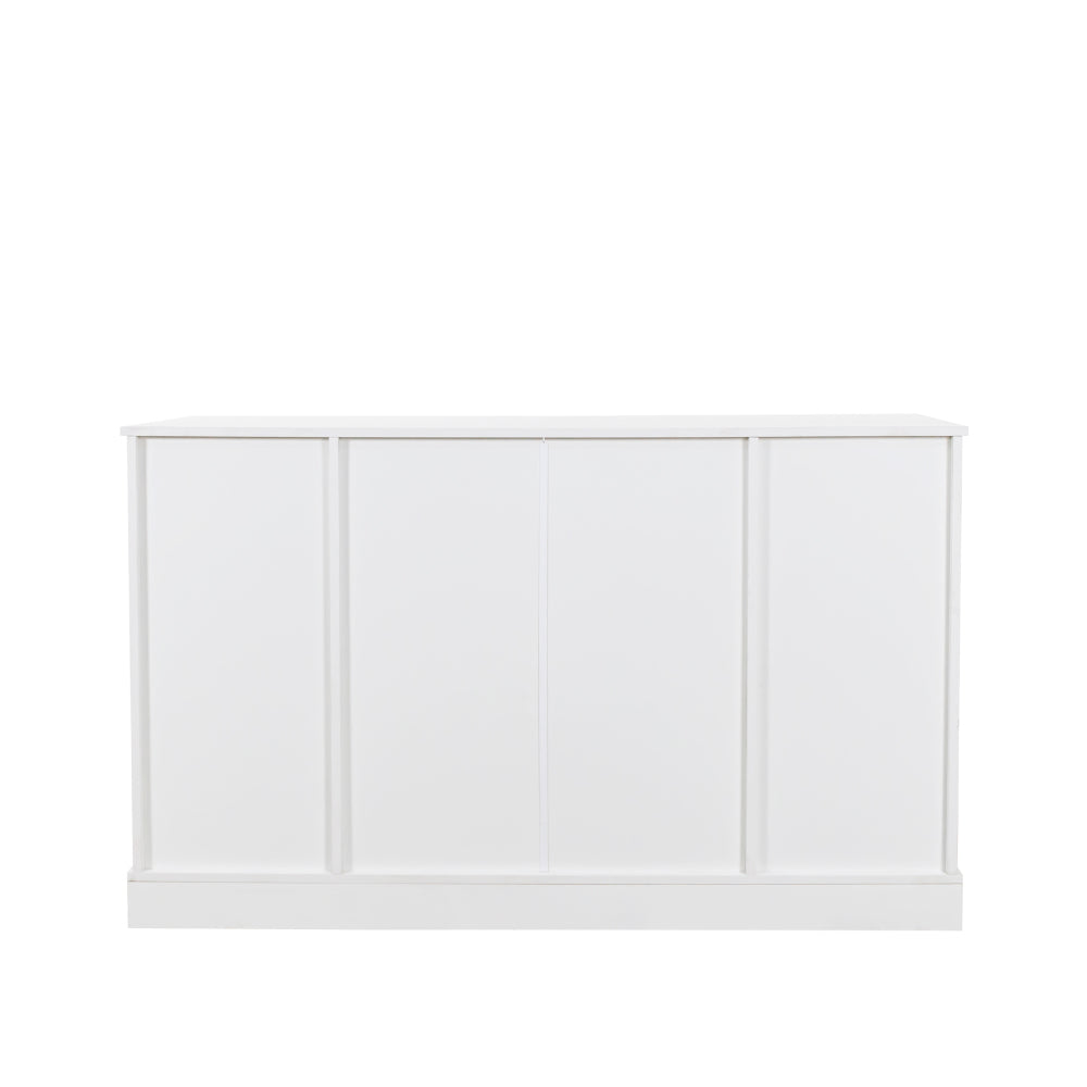 White Farmhouse Sideboard Cabinet with Glass Display & Coffee Bar Storage - TimberFlare