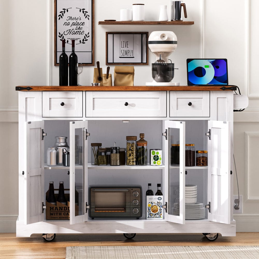 Mobile Kitchen Island with Drop Leaf, Power Outlet & Ample Storage – 53"W x 29.5"D x 36"H