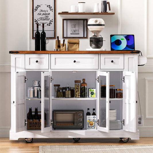 Mobile Kitchen Island with Drop Leaf, Power Outlet & Ample Storage – 53"W x 29.5"D x 36"H - TimberFlare