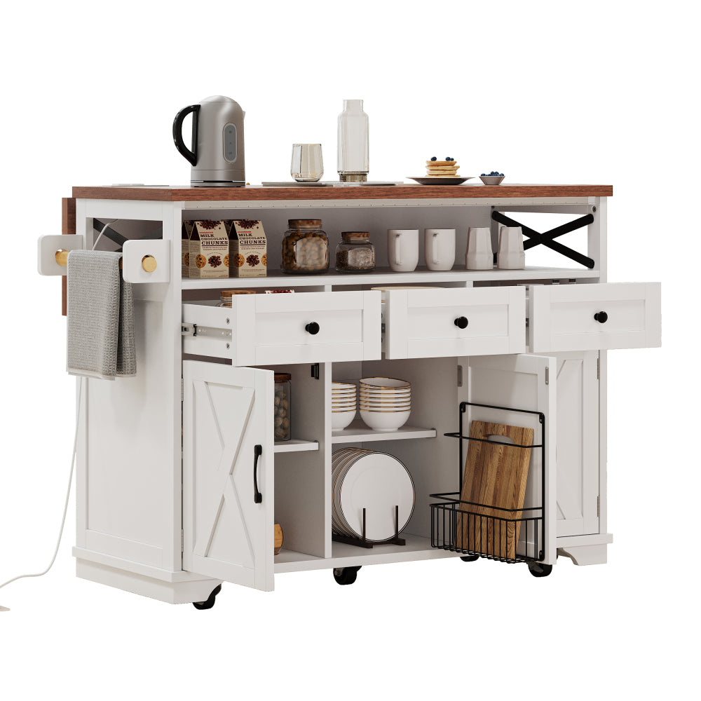 46.5 Rolling Kitchen Island with Drop Leaf & Charging - TimberFlare