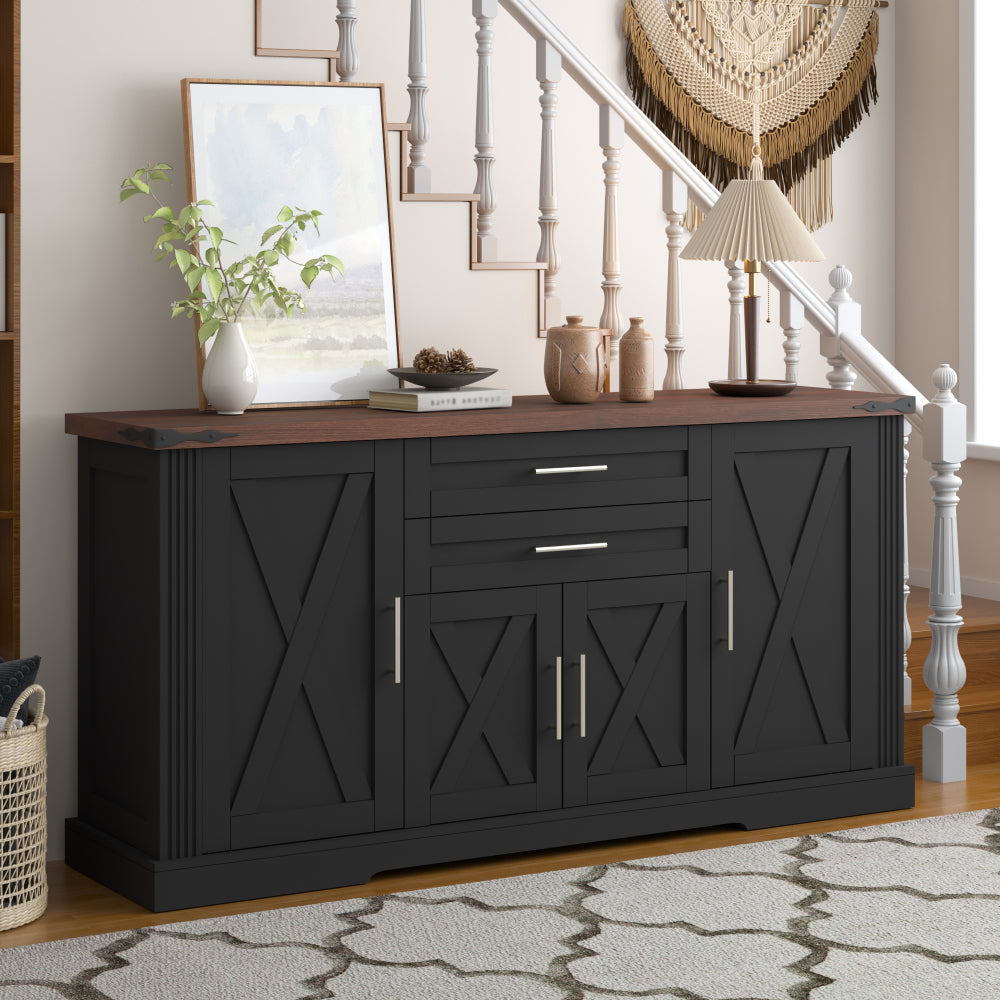 63'' W Farmhouse Sideboard with 4 Barn Doors - TimberFlare