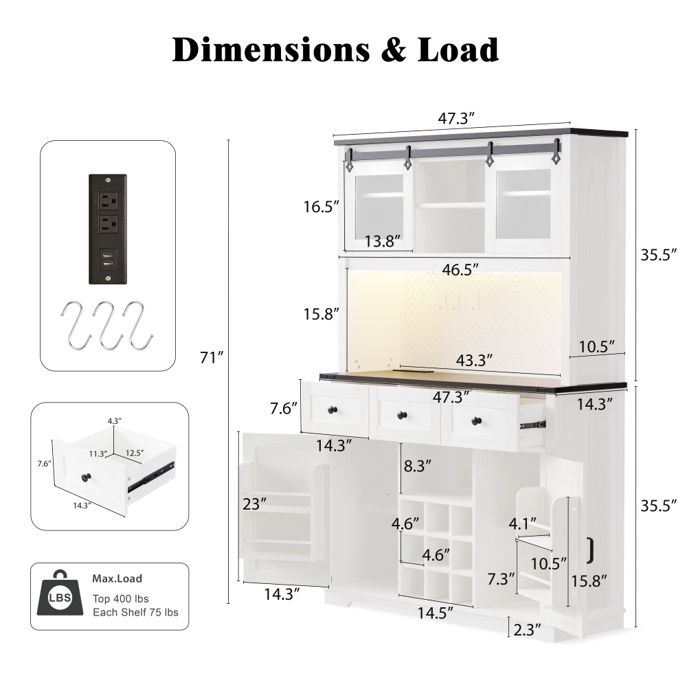 White Oak Smart Farmhouse Hutch with Power Station & Pegboard - TimberFlare