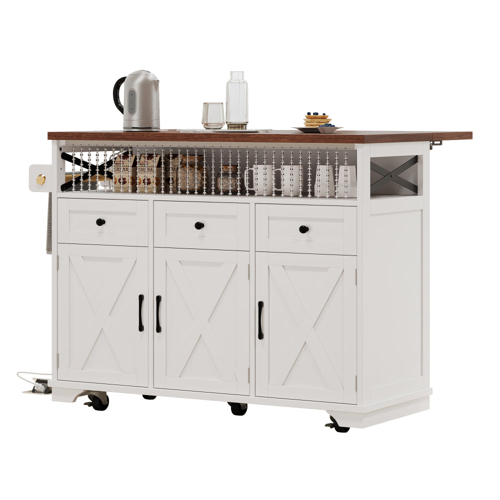 46.5 Rolling Kitchen Island with Drop Leaf & Charging - TimberFlare