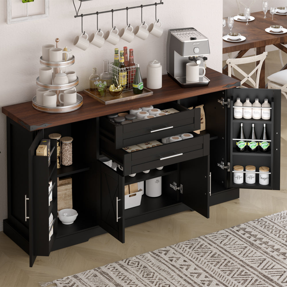 63'' W Farmhouse Sideboard with 4 Barn Doors - TimberFlare