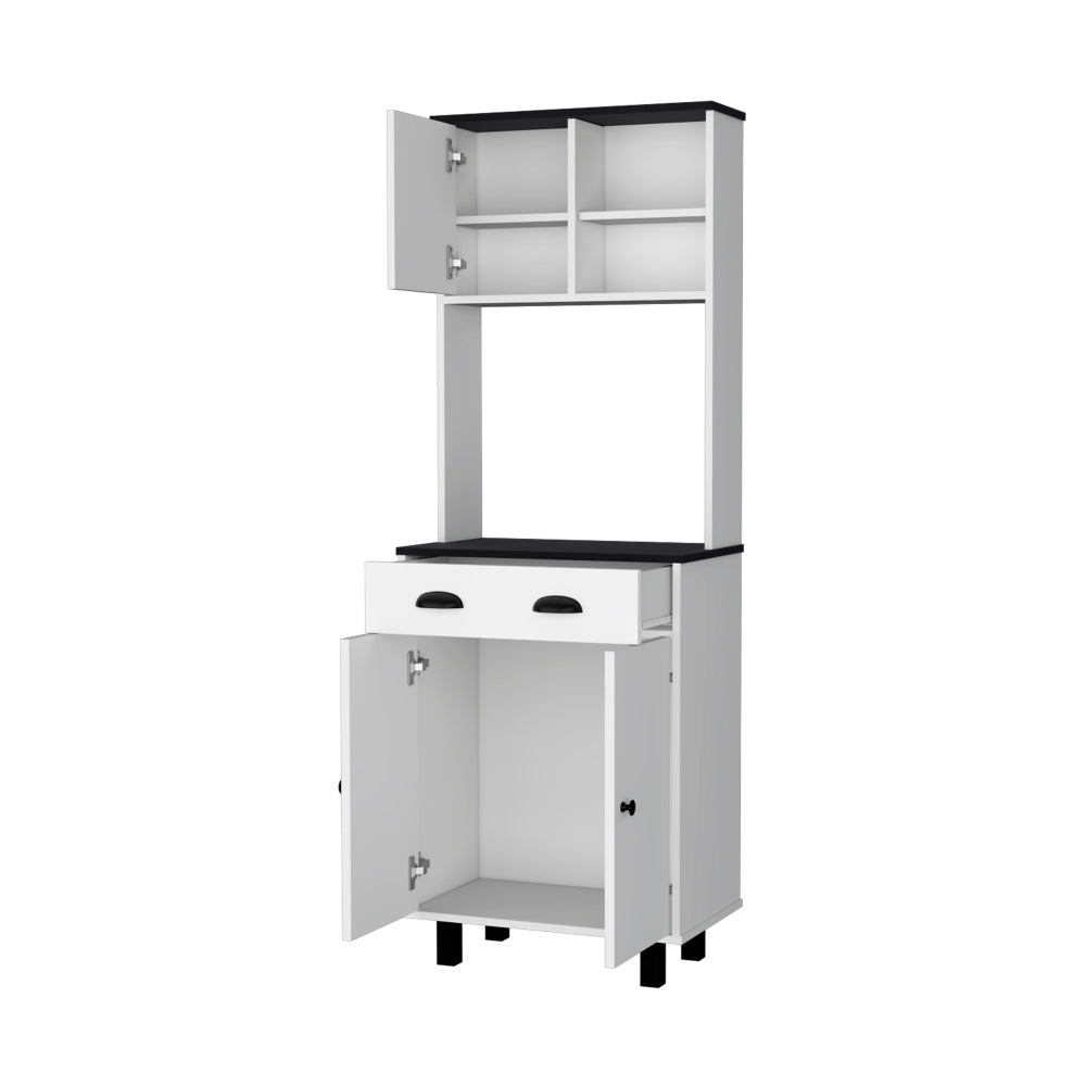 Two-Tone Kitchen Hutch with Microwave Shelf and Drawer - TimberFlare