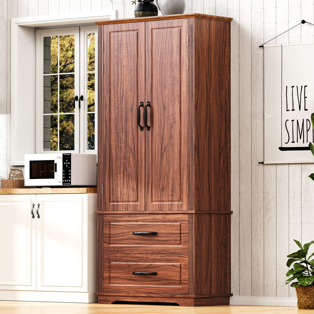 Walnut Pantry Cabinet with Pull-Out Shelves & Door Racks - TimberFlare