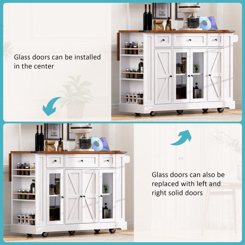 Mobile Kitchen Island with Drop Leaf, Power Outlet & Ample Storage – 53"W x 29.5"D x 36"H