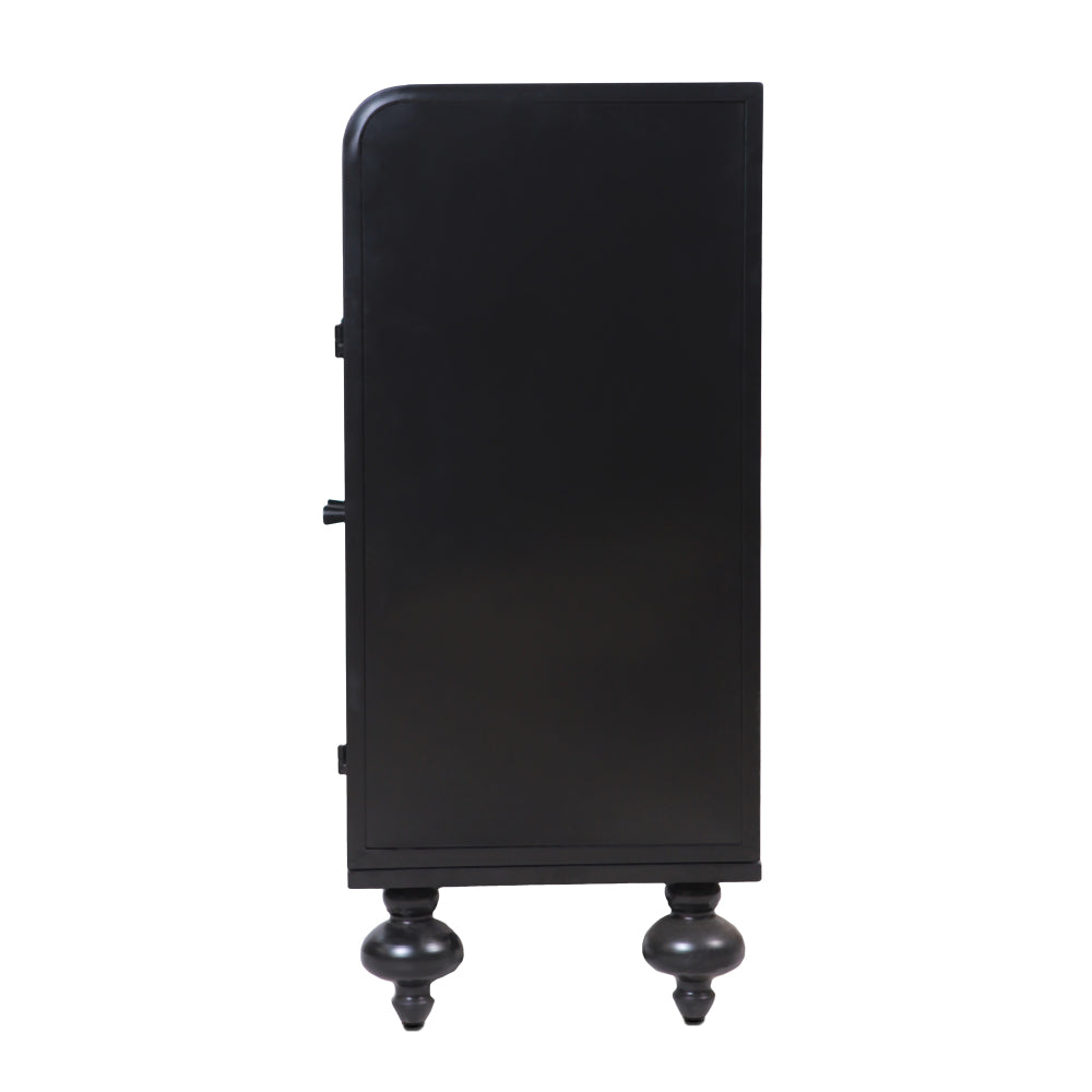 Black Steel Sideboard Cabinet with Turned Legs & Coffee Bar Storage - TimberFlare