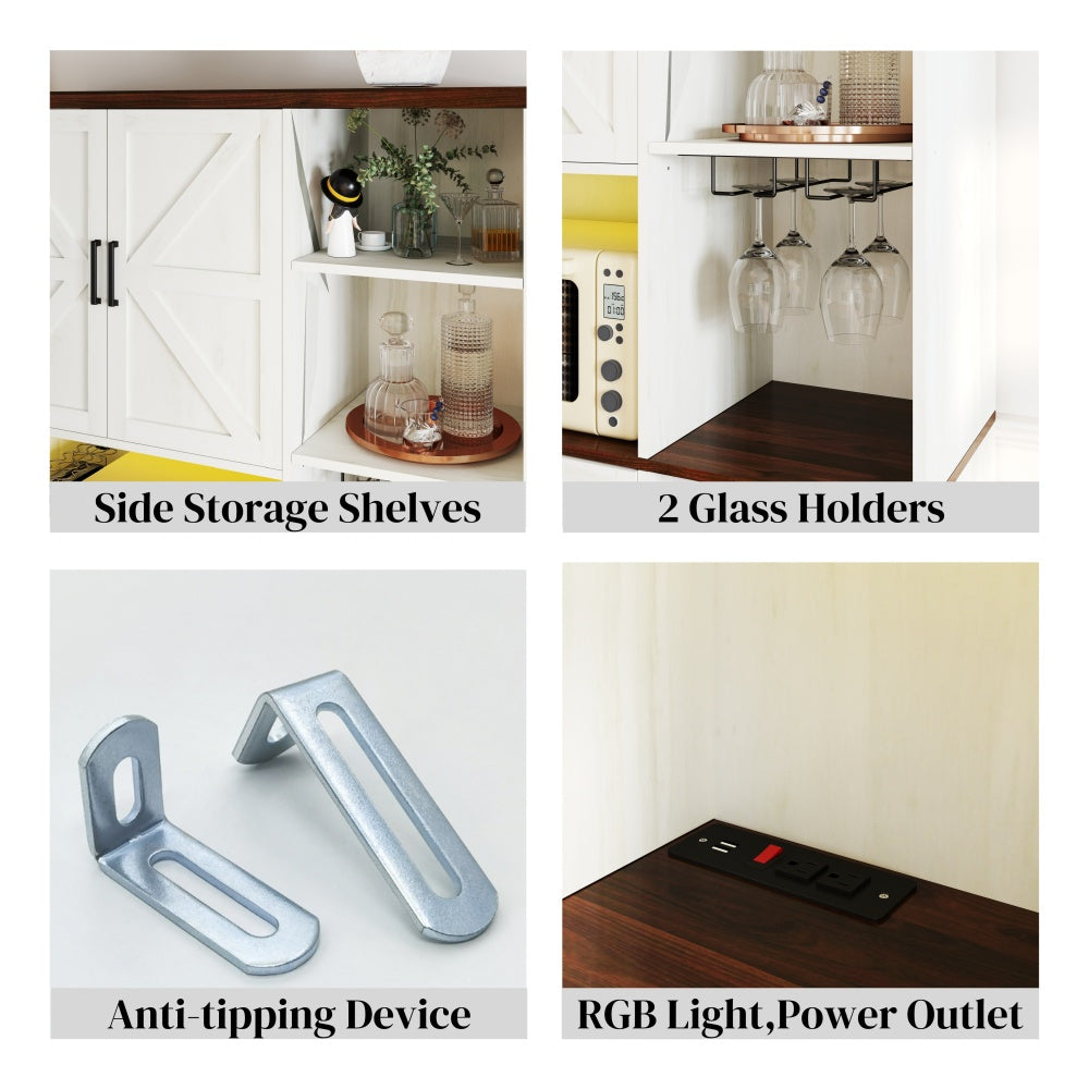 Farmhouse Pantry Hutch with Power Station & RGB Lighting - TimberFlare