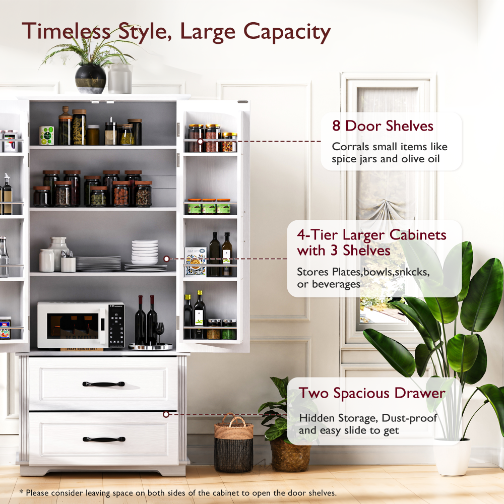 Walnut Pantry Cabinet with Pull-Out Shelves & Door Racks - TimberFlare