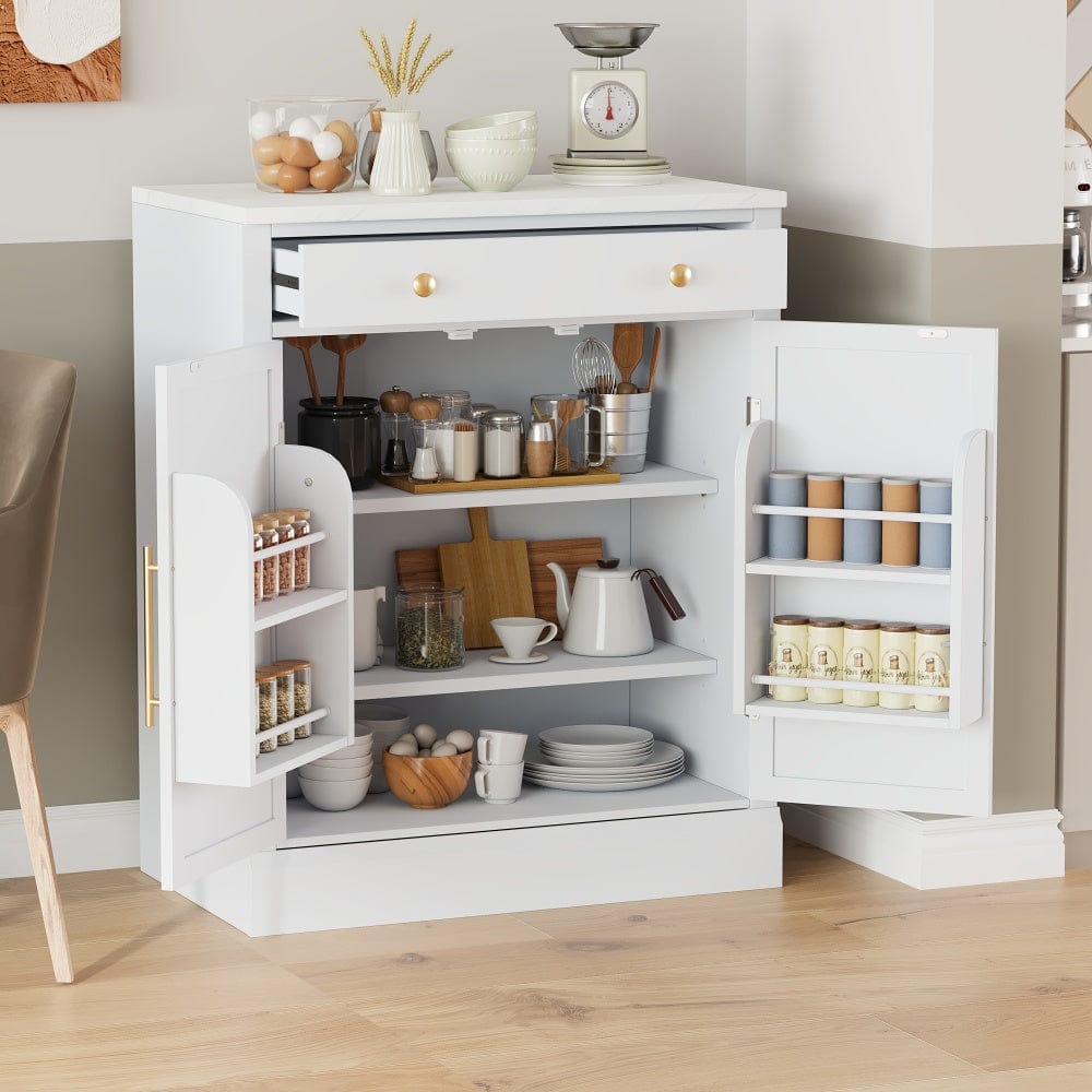 Modern Sideboard Cabinet with Faux Marble Top & Gold Accents - TimberFlare