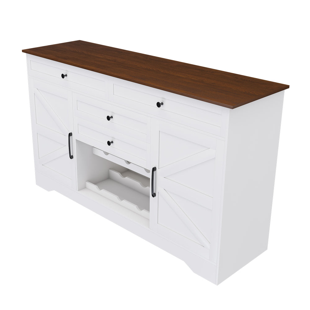 Farmhouse Bar Cabinet with Wine Rack & 54″ Walnut Coffee Station Top - TimberFlare
