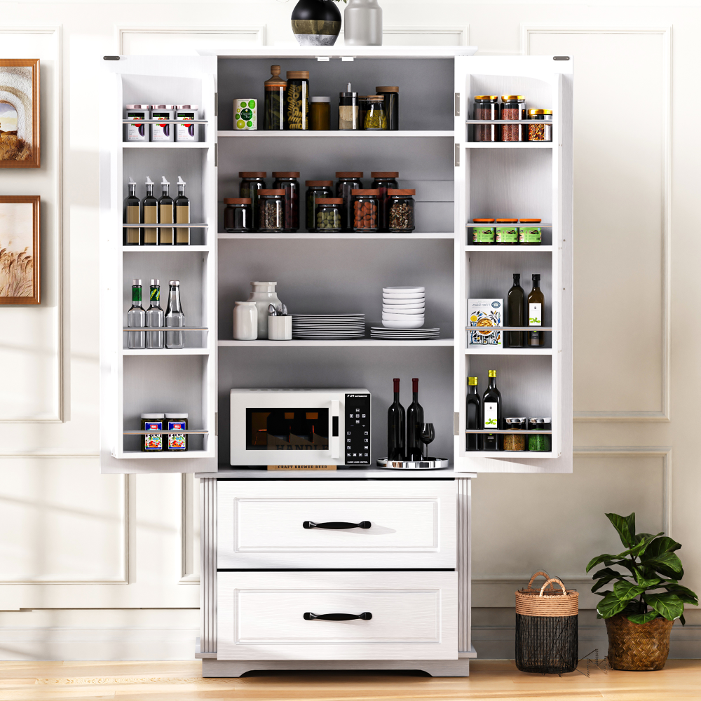 Walnut Pantry Cabinet with Pull-Out Shelves & Door Racks - TimberFlare