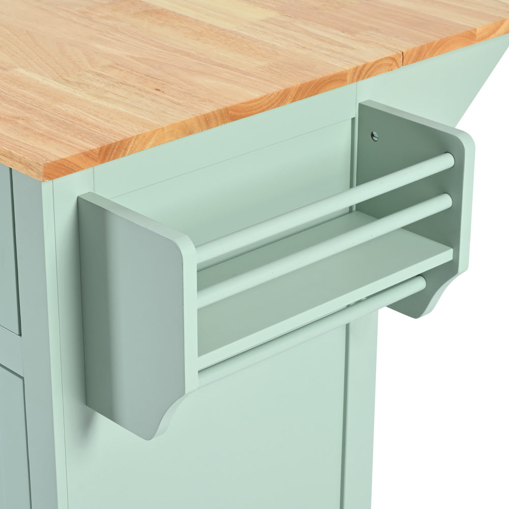 53.1″ Rolling Kitchen Island with Rubberwood Drop-Leaf Countertop - TimberFlare