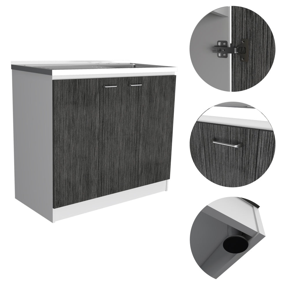 Bar Cabinet with Integrated Sink & Stainless Steel Top, Black - TimberFlare