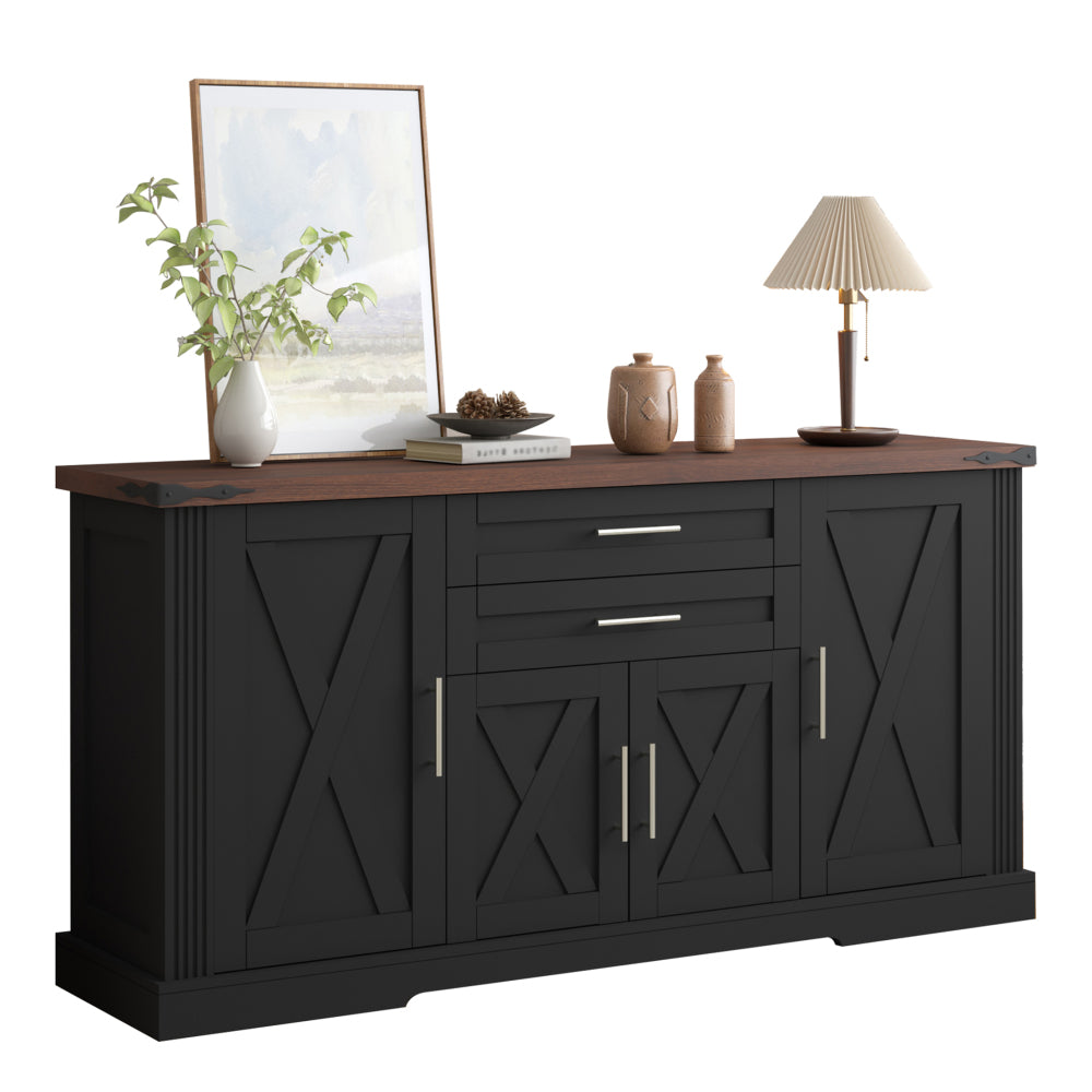 63'' W Farmhouse Sideboard with 4 Barn Doors - TimberFlare