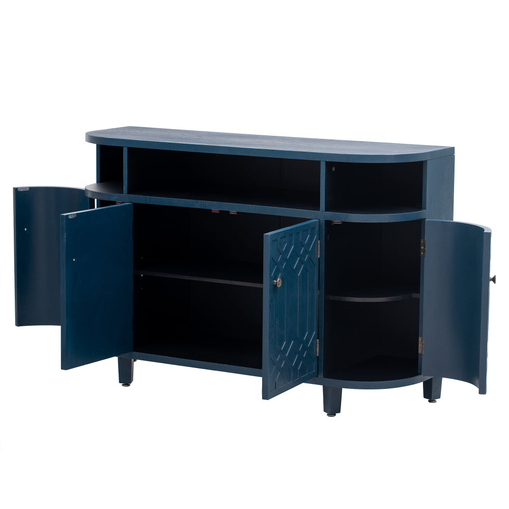 Art Deco Sideboard Cabinet with Curved Silhouette & Open Display Shelves - TimberFlare