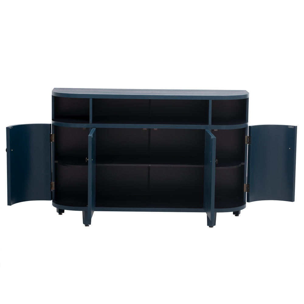 Art Deco Sideboard Cabinet with Curved Silhouette & Open Display Shelves - TimberFlare