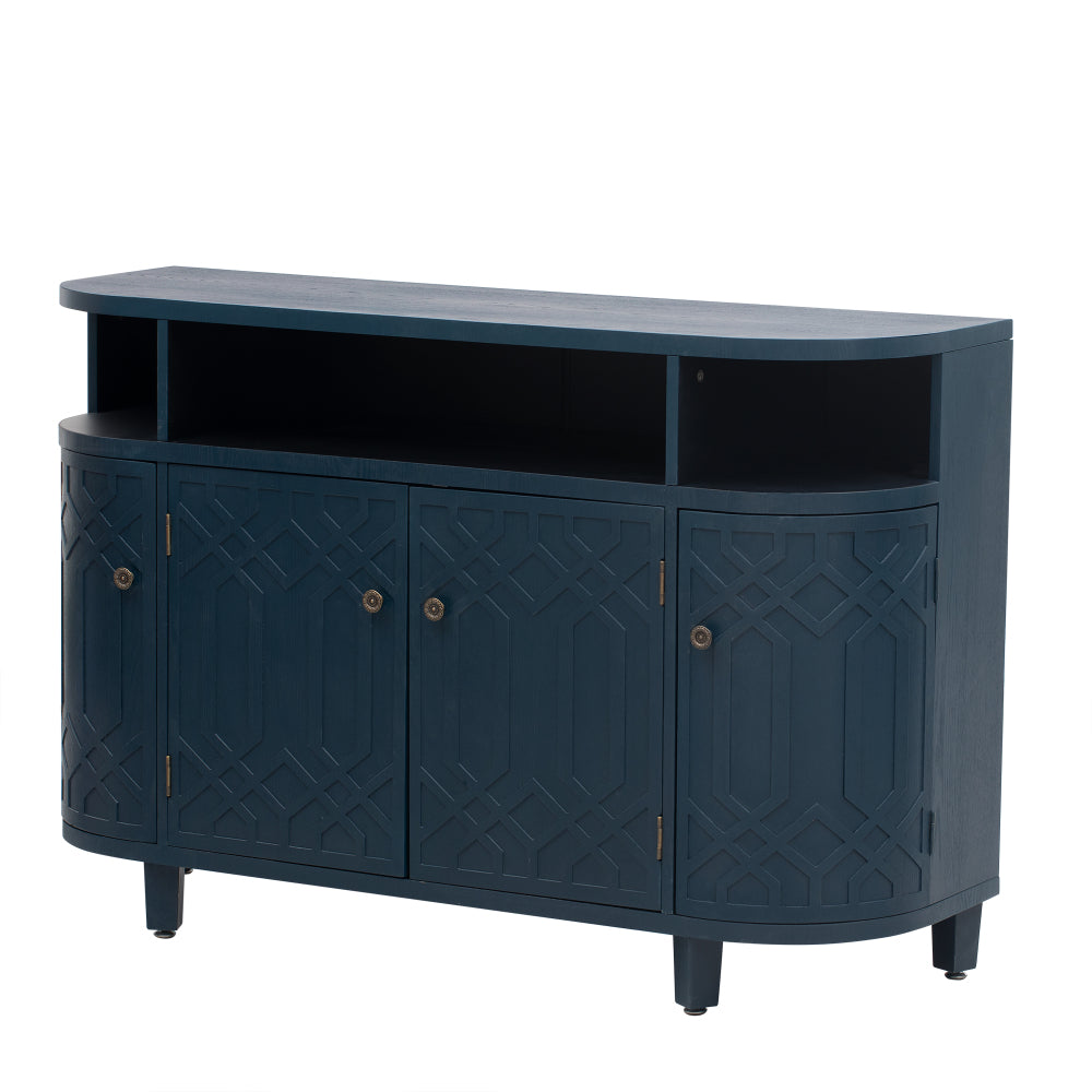 Art Deco Sideboard Cabinet with Curved Silhouette & Open Display Shelves - TimberFlare