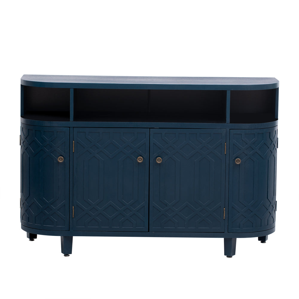 Art Deco Sideboard Cabinet with Curved Silhouette & Open Display Shelves - TimberFlare