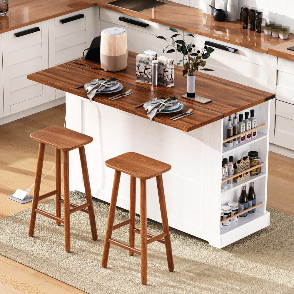 Mobile Kitchen Island with Drop Leaf, Power Outlet & Ample Storage – 53"W x 29.5"D x 36"H