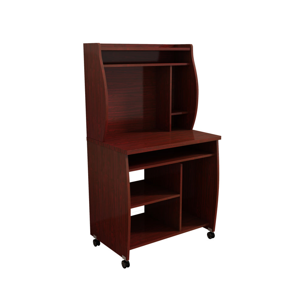Small Coffee Bar Cabinet with Hutch & Rolling Cart Design, Walnut - TimberFlare