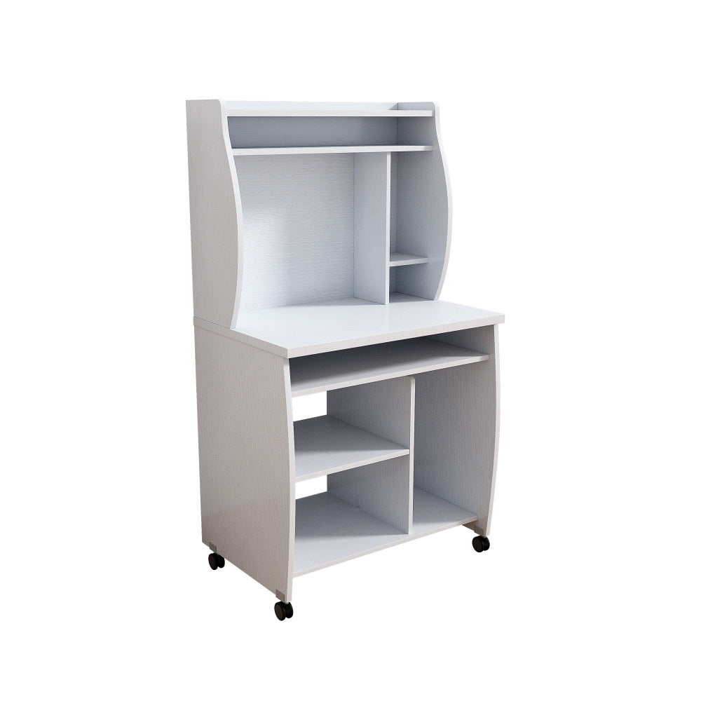 Small Coffee Bar Cabinet with Hutch & Rolling Cart Design, White - TimberFlare