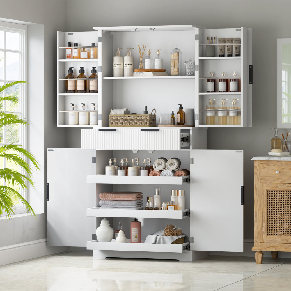 Fluted Black Pantry Cabinet with Pull-Out Trays - TimberFlare