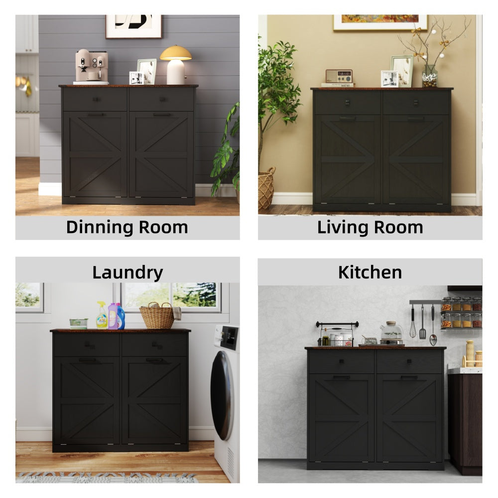 39-Inch Double Tilt-Out Trash Cabinet with Drawers - TimberFlare