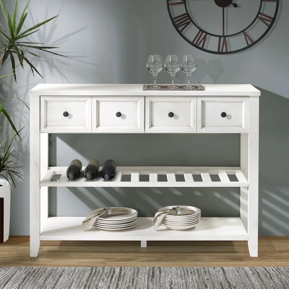 48″ Solid Wood Farmhouse Buffet with Wine Shelf and 2 Drawers