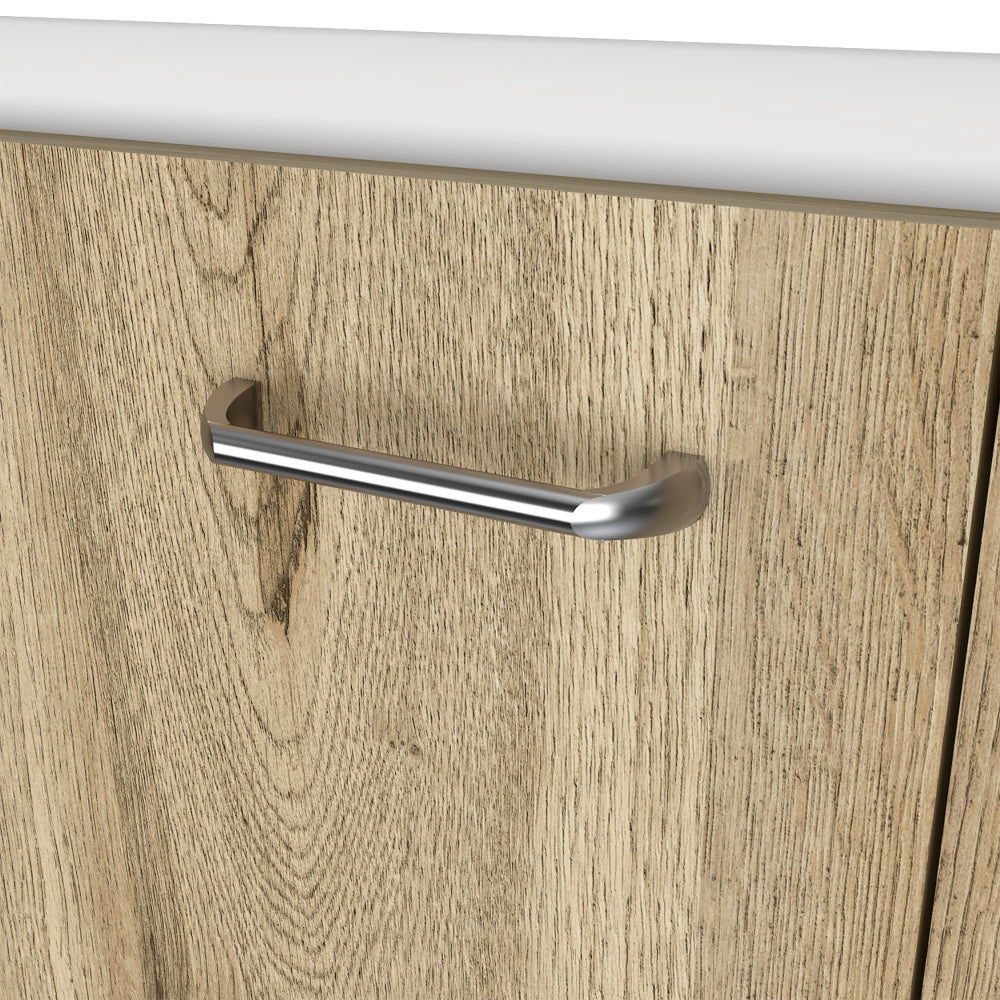 White & Oak Coffee Bar Cabinet with Sink & Stainless Steel Top - TimberFlare