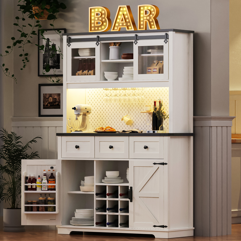 White Oak Smart Farmhouse Hutch with Power Station & Pegboard - TimberFlare