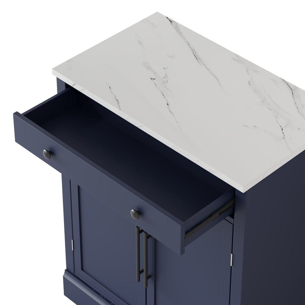 Modern Sideboard Cabinet with Faux Marble Top & Gold Accents - TimberFlare