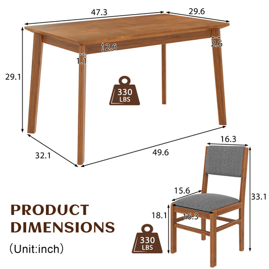 Dining Table Set 5-Piece with Upholstered Chairs - TimberFlare