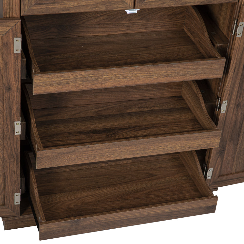 Walnut Pantry Cabinet with Pull-Out Shelves & Door Racks - TimberFlare