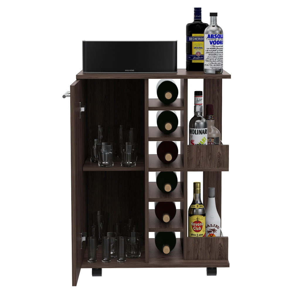 Light Gray Oak Bar Cart with Wine Storage & Cabinet - TimberFlare