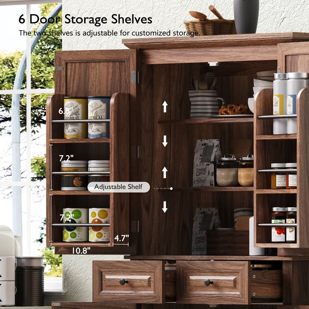 Walnut Pantry Cabinet with Pull-Out Shelves & Door Racks - TimberFlare