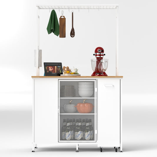 Mobile Kitchen Island with Drop-Leaf, Coffee Station & Hidden Trash Cabinet - TimberFlare
