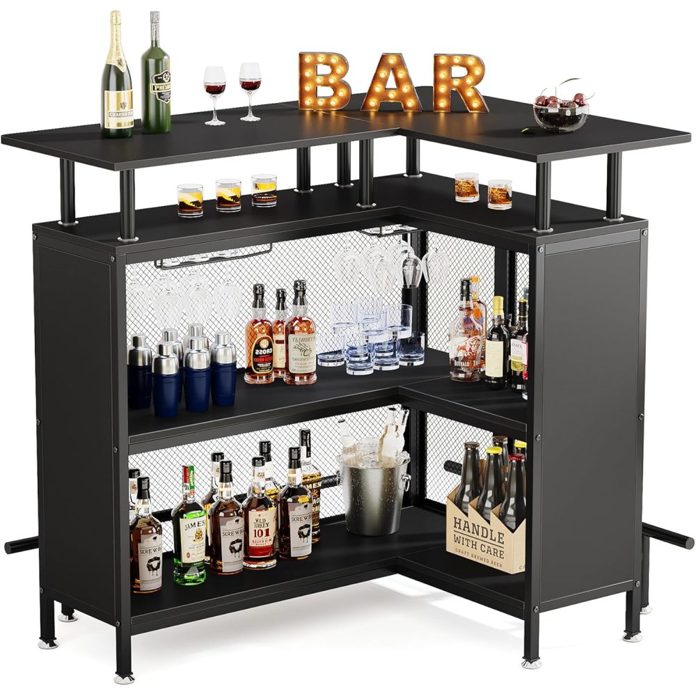 48-Inch Industrial L-Shaped Corner Bar Table - TimberFlare