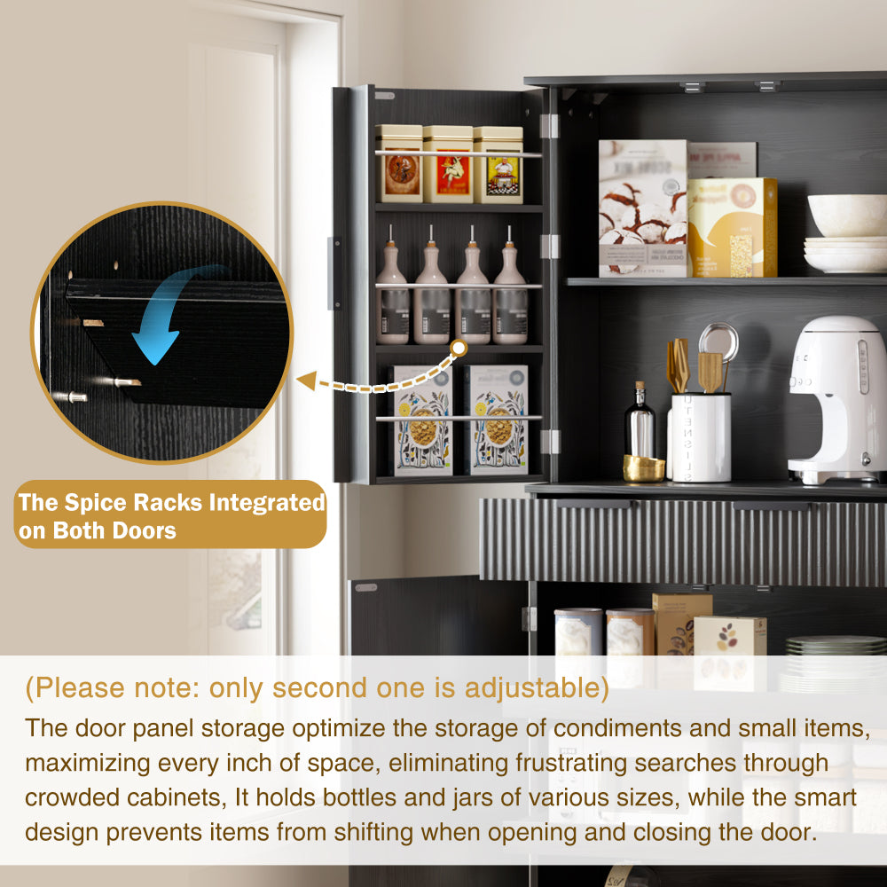 Fluted Black Pantry Cabinet with Pull-Out Trays - TimberFlare
