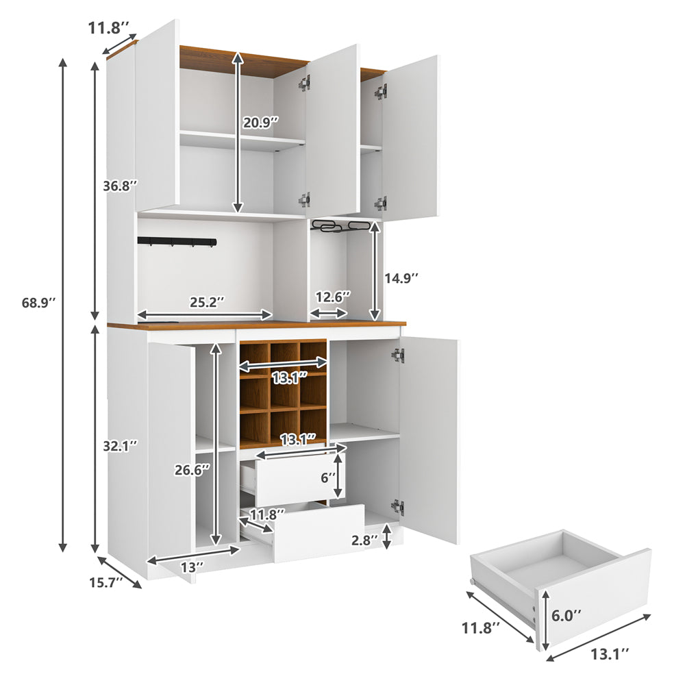 Two-Tone Coffee & Liquor Cabinet Hutch with Power Station - TimberFlare